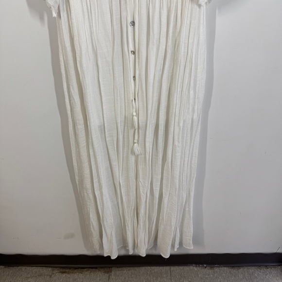Aakaa White Boho Deep V-Neck Tassel Waist Beach Cover-Up Maxi Dress Size S - Picture 4 of 16